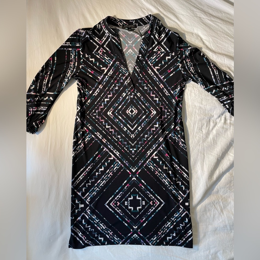 Banana republic black/multi knee length business dress